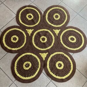 Crochet Rug Vintage Brown and Yellow